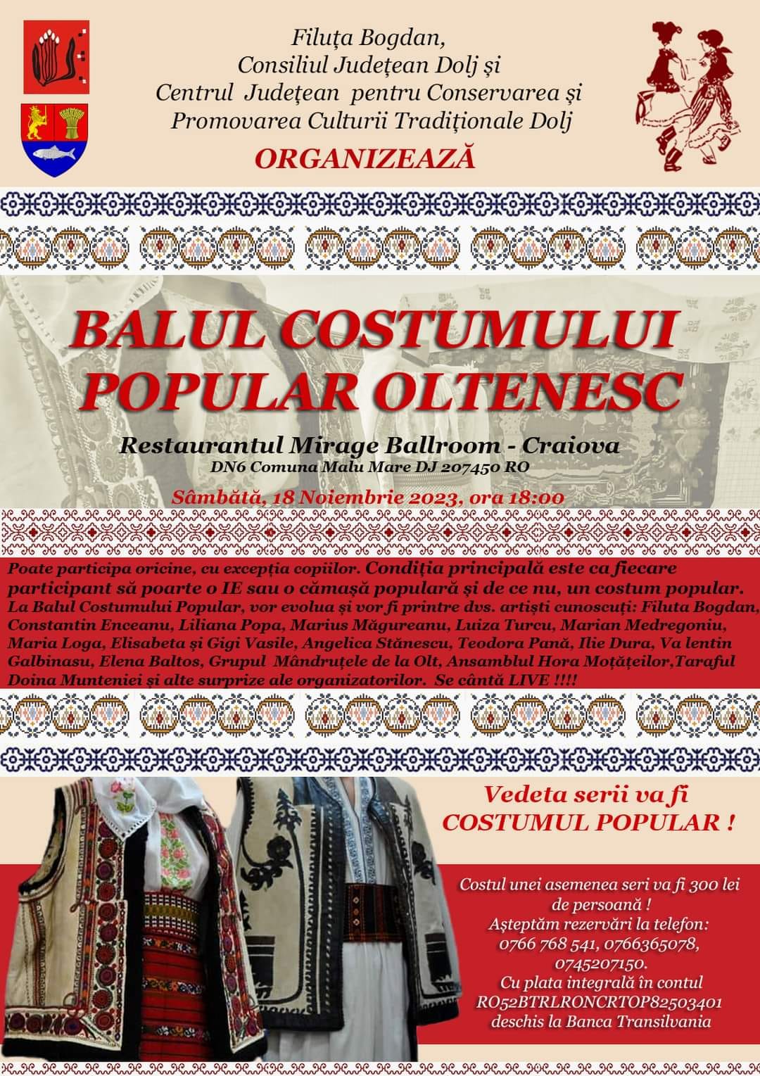Balul Costumului Popular Oltenesc, pe 18 noiembrie la Craiova