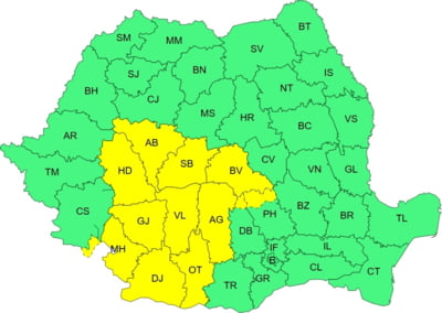 Oltenia, sub cod galben de ploi