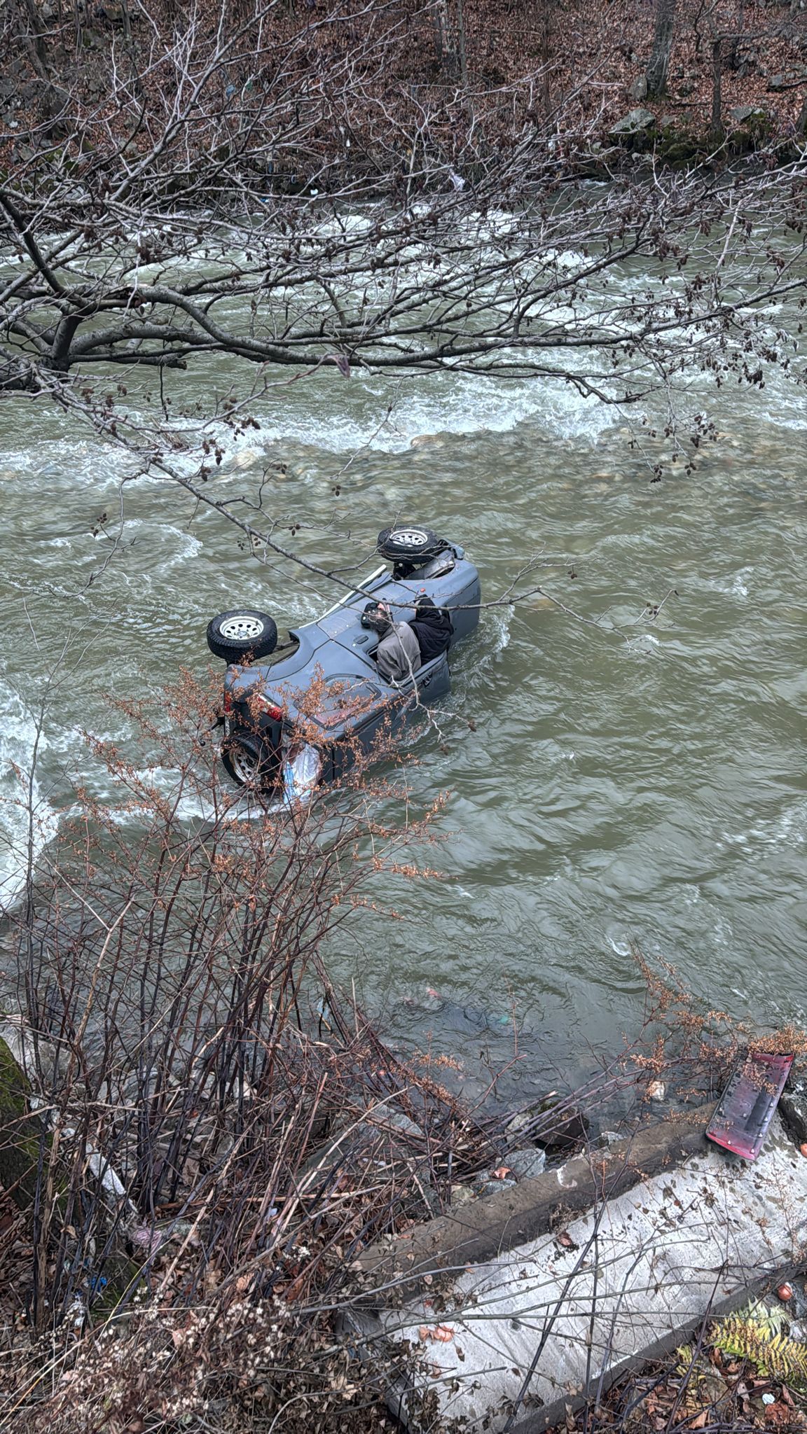 Au scăpat ca prin minune! O mașină a plonjat în Jiu
