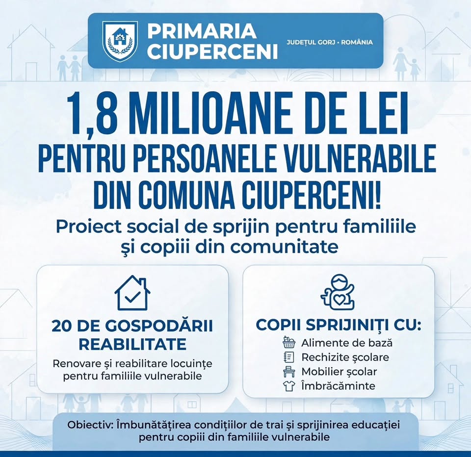 1,8 milioane de lei pentru persoanele vulnerabile din comuna Ciuperceni POZA CIUPERCENI