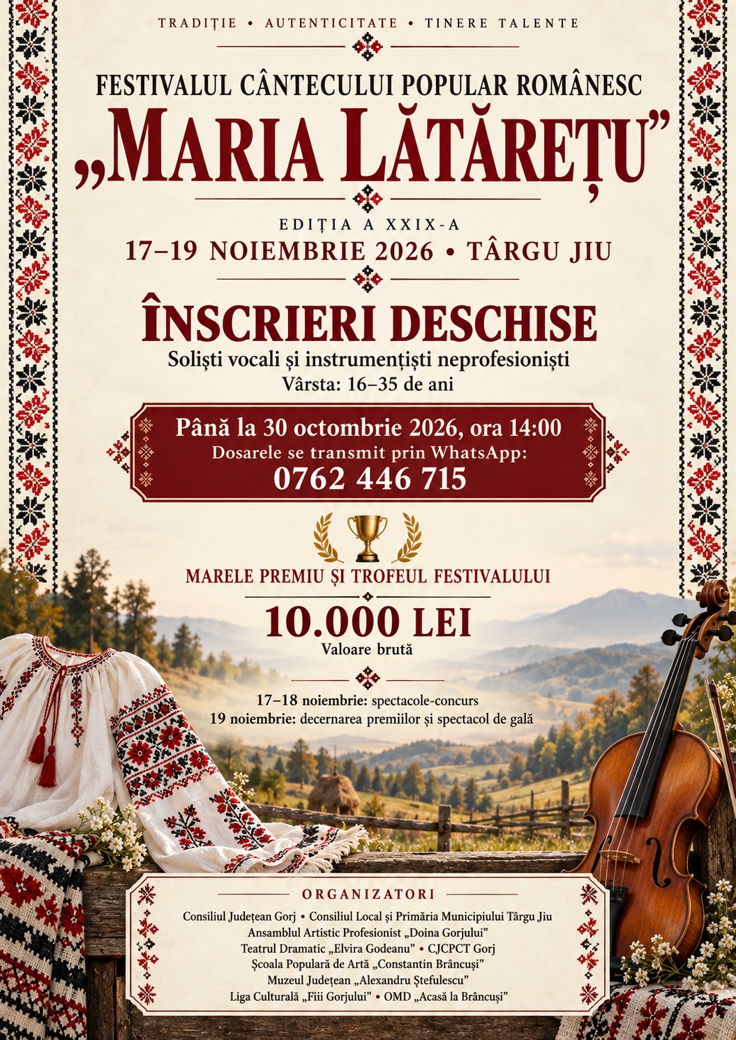 Festivalul „Maria Lătărețu”, din nou la Târgu Jiu Maria Lataretu afis